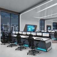 安防监控操作台简约现代指挥中心调度控制台豪华科技感电脑工作台机柜操控台定做